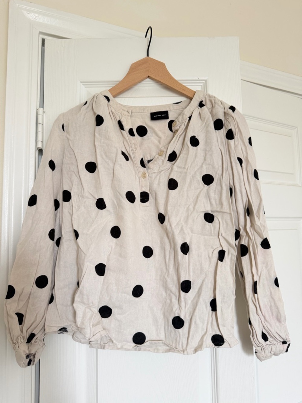 Who What Wear Cream Blouse with Black Polka Dots